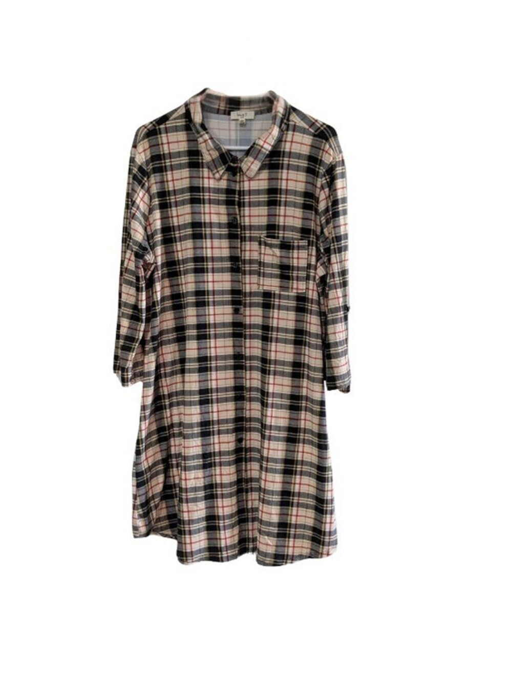 Love J Women's Plaid Button Down Shirt Dress Black Cream Red, Plus Size 2X, Soft